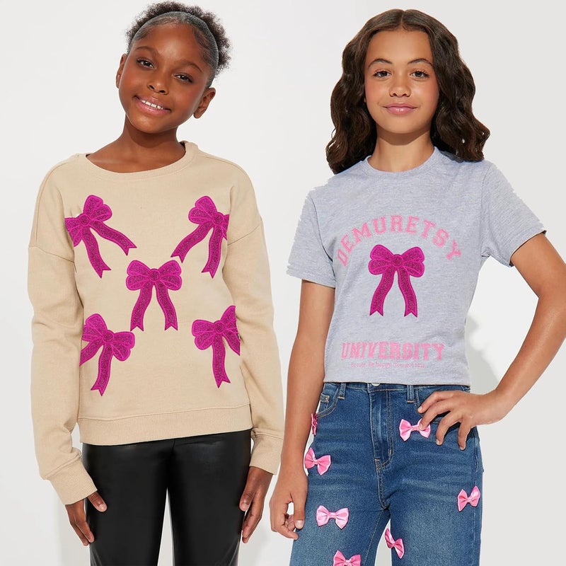 CY 5Pcs Hot Pink Glitter Sequin Sweatshirt Side Bow Embroidered Patches Cute Iron On Sew On Glamorous Preppy Appliques for Girls Women's Trucker Hats Clothes Backpacks Home Decor,Hot Pink - Image 5